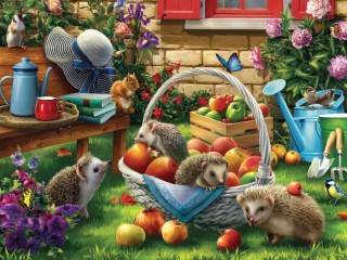 Пазл «Hedgehogs in the garden»