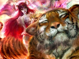 Jigsaw Puzzle «girl and tiger»