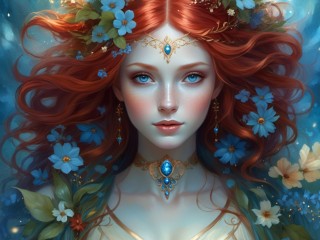 Пазл «Голубые цветы в волосах»