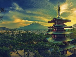 Пазл «Mountain and pagoda»