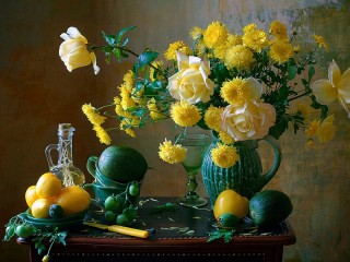 Rompecabezas «Chrysanthemums and roses»