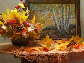 Jigsaw Puzzle «Painting and leaves»