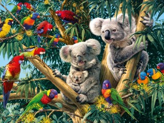 Jigsaw Puzzle «Koalas and parrots»