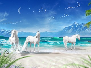 Quebra-cabeça «Horses on the beach»