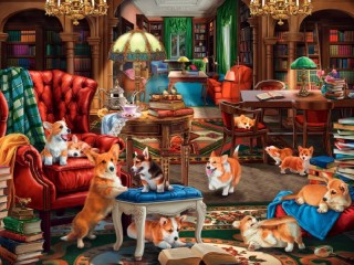 Jigsaw Puzzle «Corgi in the library»