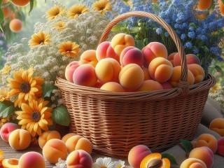 Quebra-cabeça «Basket with peaches»