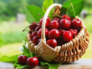 Jigsaw Puzzle «Basket with cherries»