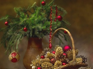 Jigsaw Puzzle «Basket with toys and pine cones»