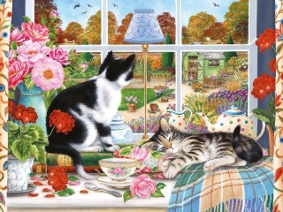 Пазл «Cats on the window»