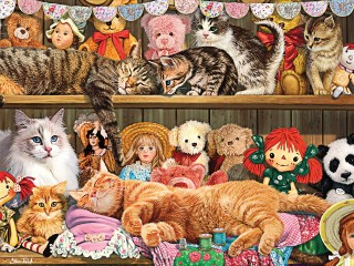 Puzzle «Cats on the shelf»