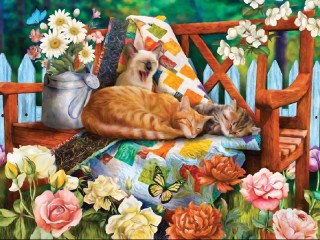 Jigsaw Puzzle «Cats in the garden»
