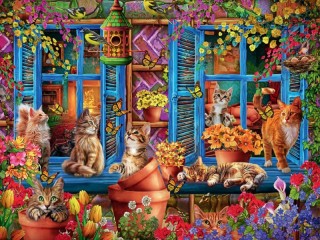 Пазл «Кошки в саду»