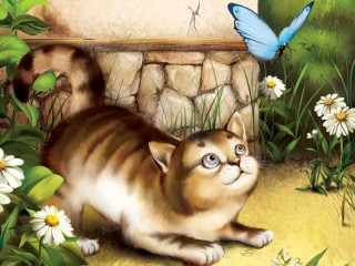Jigsaw Puzzle «Cat and Butterfly»