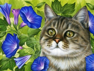Пазл «Cat and flowers»