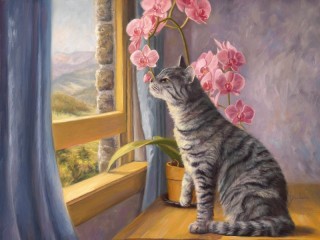 Puzzle «cat and orchid»