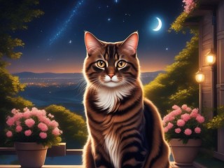 Jigsaw Puzzle «Cat against the night sky»
