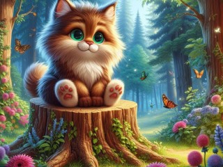 Quebra-cabeça «Cat on a tree stump»
