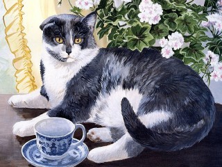 Jigsaw Puzzle «The cat on the table»