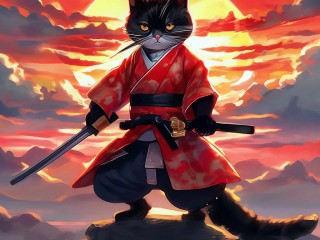 Пазл «Кот-самурай»