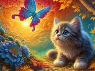 Puzzle «Kitten and butterfly»
