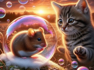 Пазл «Котенок и мышка»
