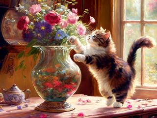 Jigsaw Puzzle «Kitten and vase»