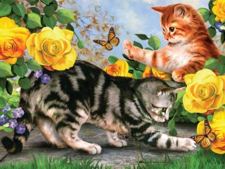 Rompecabezas «Kittens and butterflies»