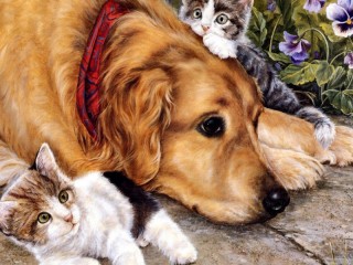 Jigsaw Puzzle «Kittens and dog»