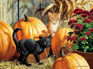 Puzzle «Kittens and pumpkins»