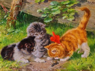 Jigsaw Puzzle «Kittens and snail»