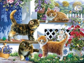 Jigsaw Puzzle «Kittens on the porch»