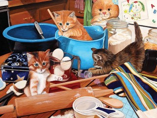 Jigsaw Puzzle «Kittens in the kitchen»