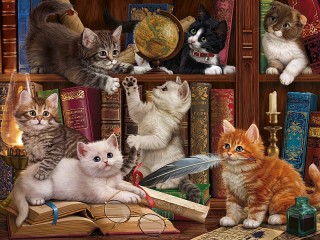 Пазл «Котята в библиотеке»