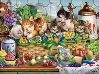 Puzzle «Kittens in a basket»