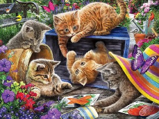 Jigsaw Puzzle «Kittens in the garden»