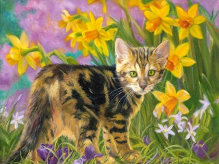 Puzzle «Kitten among flowers»