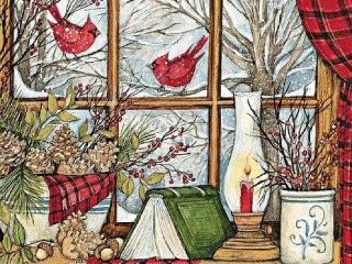 Jigsaw Puzzle «Red cardinals»