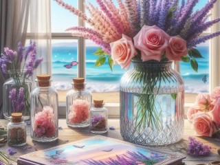 Jigsaw Puzzle «Lavender and roses»