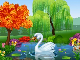 Пазл «Лебедь на пруду»