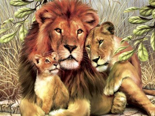 Пазл «Лев львица львенок»