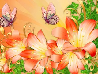 Пазл «Лилии и бабочки»