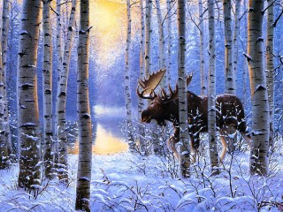 Пазл «Moose in winter forest»
