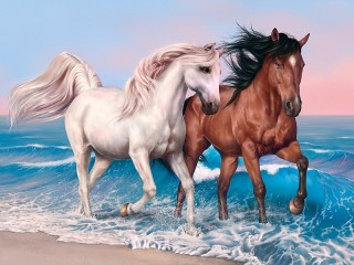 Пазл «Лошади у моря»