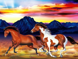 Пазл «Лошади в горах»