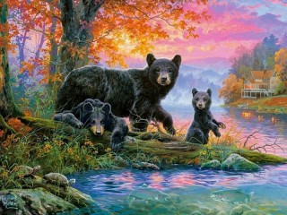 Jigsaw Puzzle «Bears by the river»