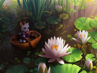 Rompecabezas «Mouse and lotuses»