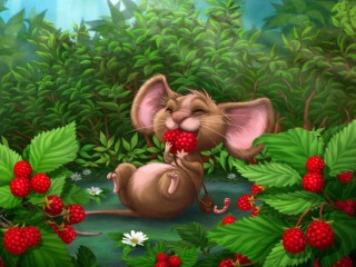 Jigsaw Puzzle «Mouse and raspberries»
