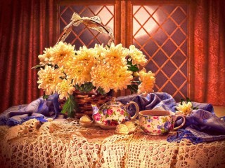 Rompecabezas «Still life with chrysanthemums»