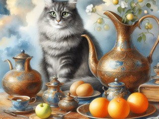 Пазл «Натюрморт с котом»