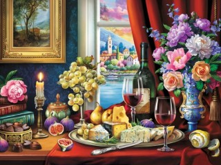 Пазл «Натюрморт с вином и сыром»